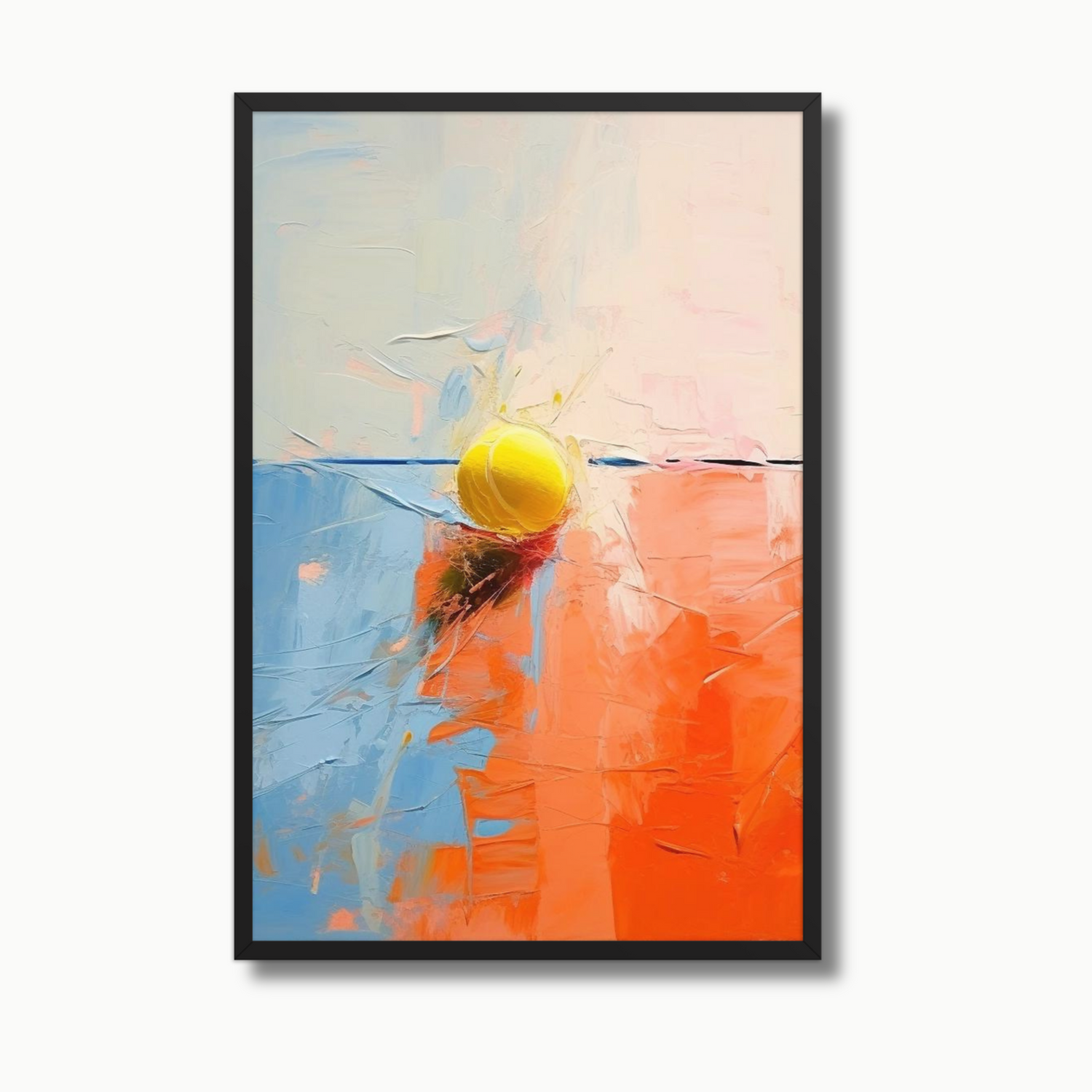 Fault Line tennis art print featuring a bold abstract of a ball hitting the court—luxury sports decor perfect for modern homes and office walls.
